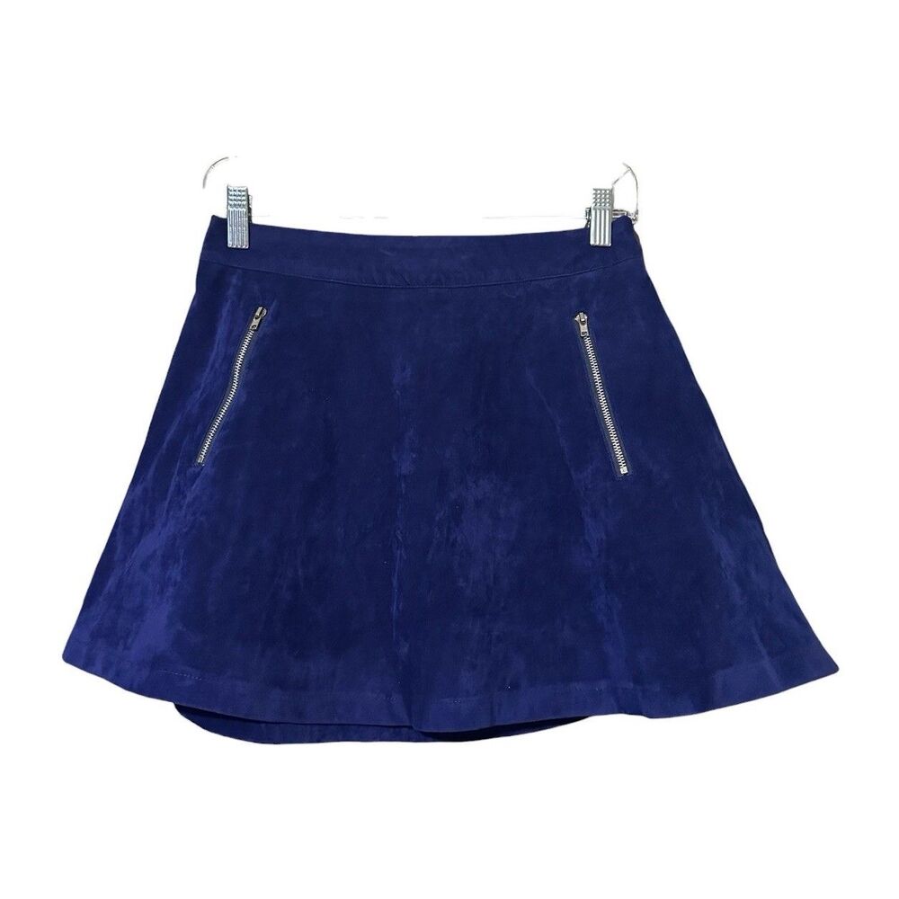 Oxford Circus Velvet Mini Skirt Blue Zip Pocket A-Line Womens S NWT